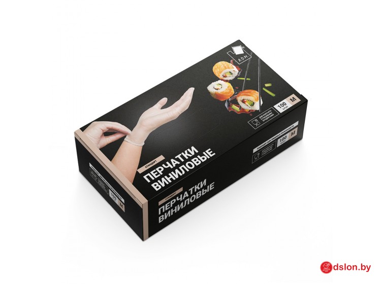 Перчатки виниловые M, прозрачные, 100 шт в коробке/10